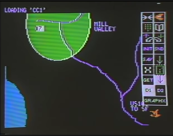 A demo of the Digital Paintbrush System. The main image is a representation of a map of Mill Valley, California. There is a toolbar on the right side of the screen.