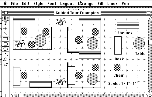 A sample office floor plan displayed in MacDraw for the Macintosh.
