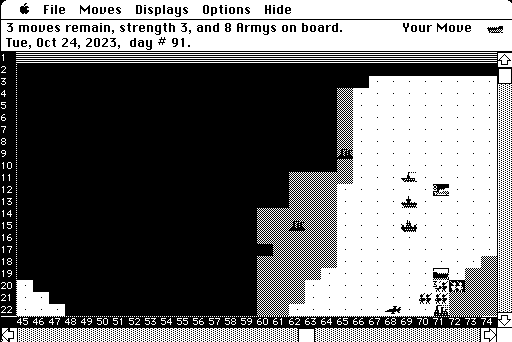A screen from &ldquo;Strategic Conquest&rdquo; running on a Macintosh emulator.
